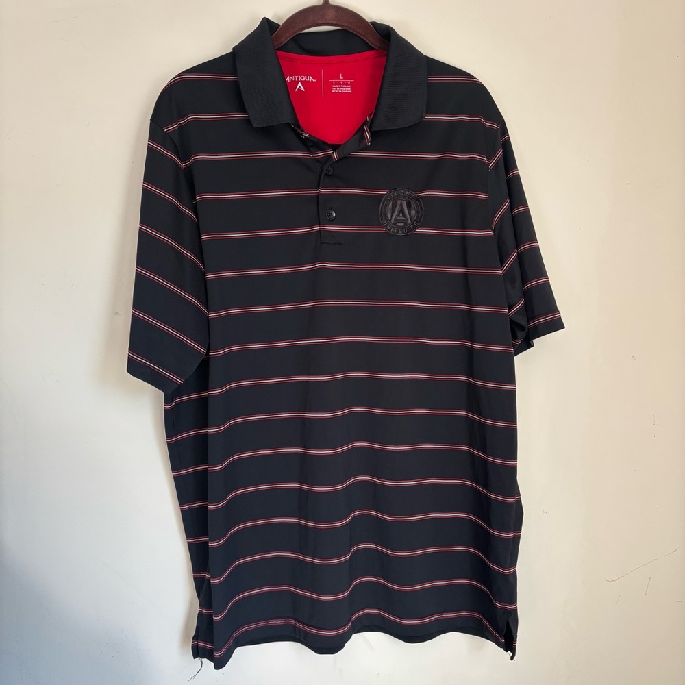 Antigua Atlanta United FC Men's Polo Shirt in Black with Red Stripes